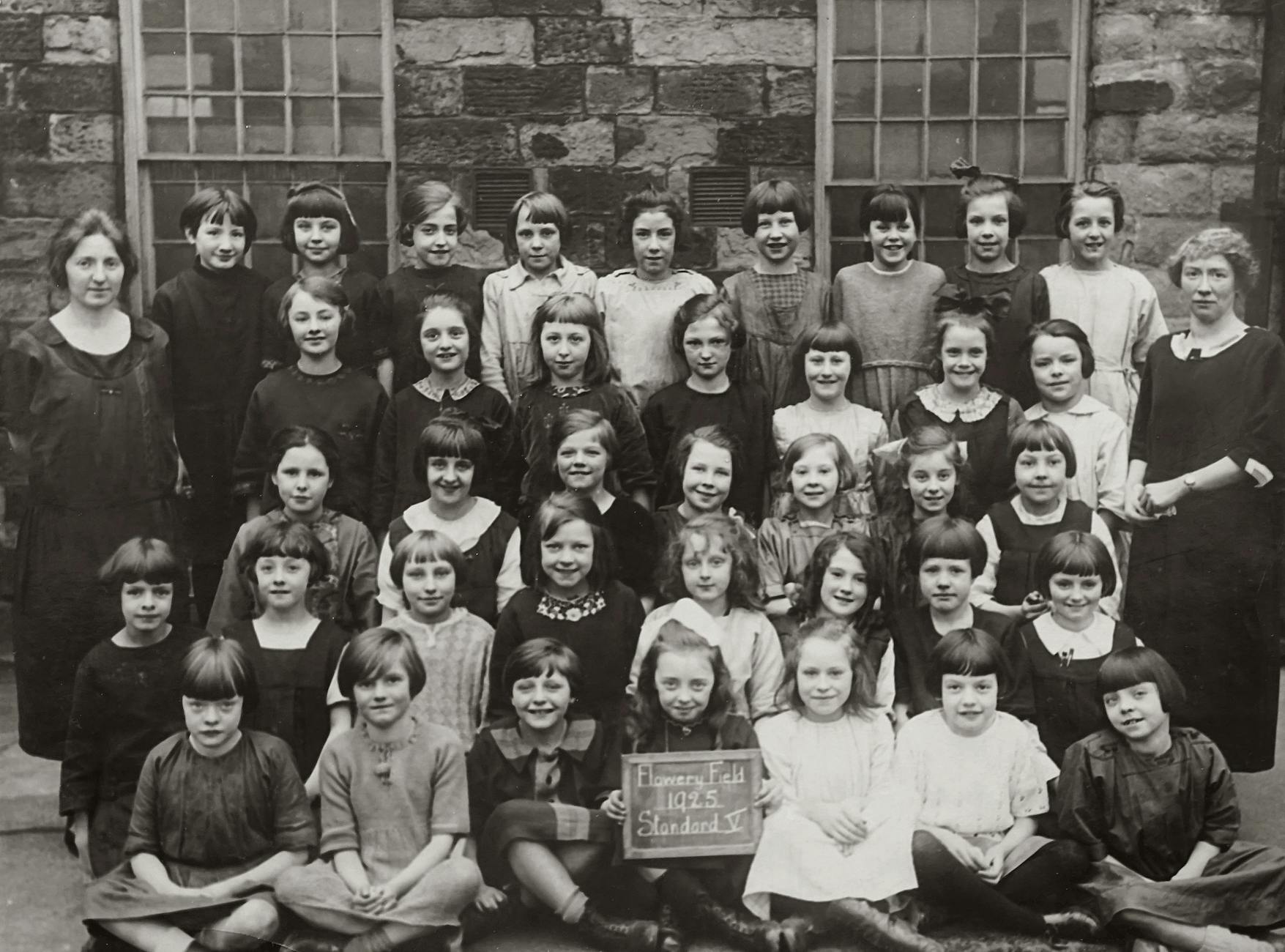 photo of a class picture in grayscale
